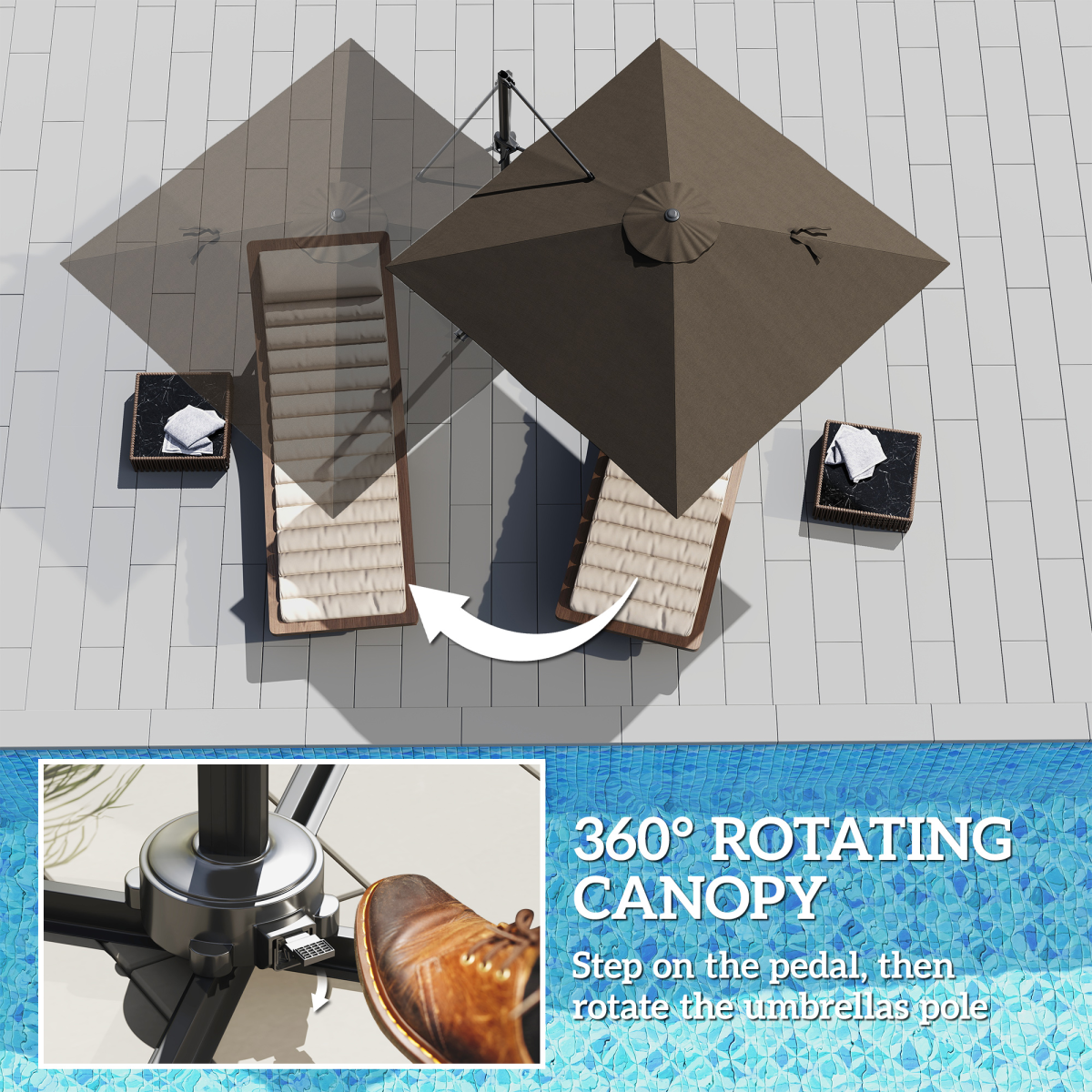 Outsunny Square Cantilever Parasol, 360° Rotating, Hand Crank, Tan