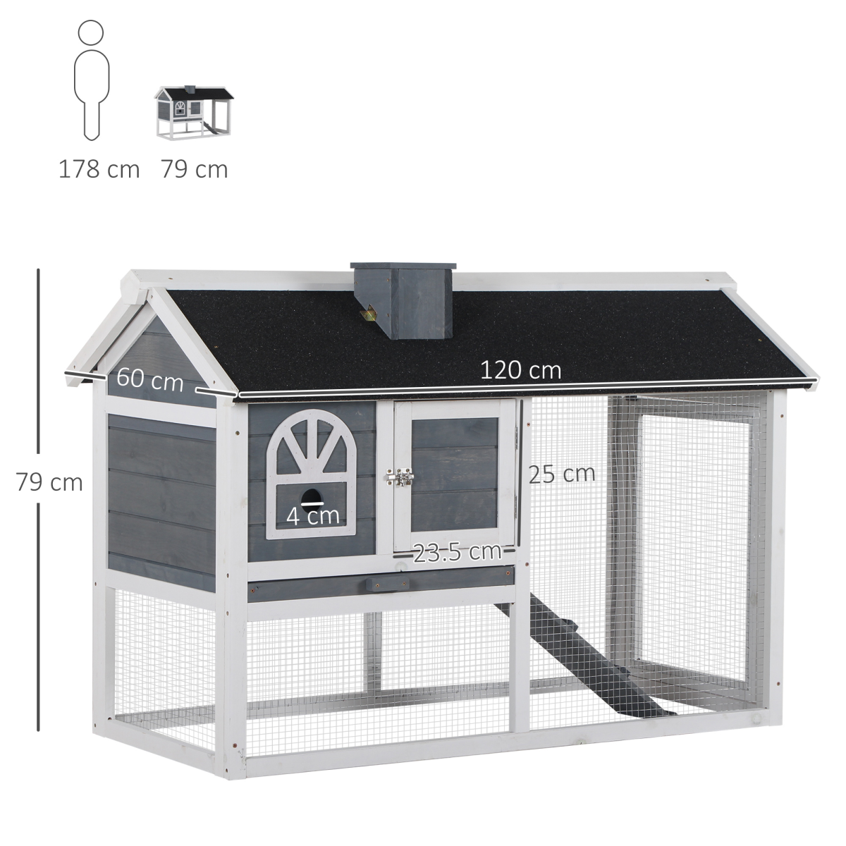 PawHut Wooden Rabbit Hutch for Indoor/Outdoor Use with Pull-Out Tray, Run Box and Ramp