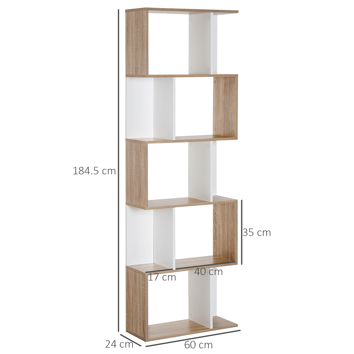 HOMCOM 5-Tier S-Shape Bookcase Display Shelving Unit, Natural