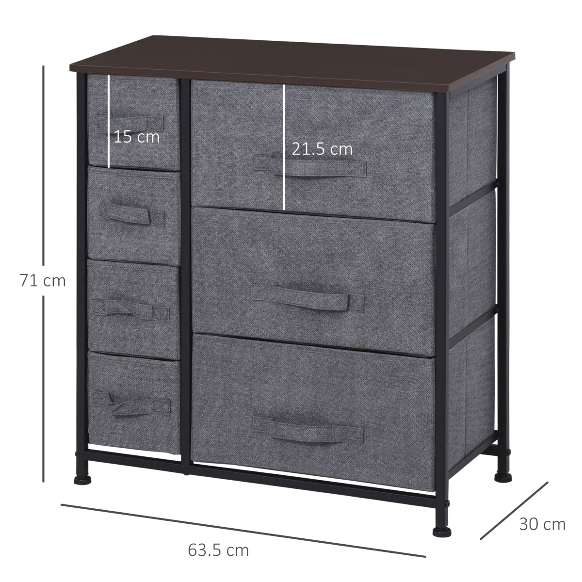 HOMCOM 7-Drawer Chest of Drawers with Fabric Storage, Dark Grey