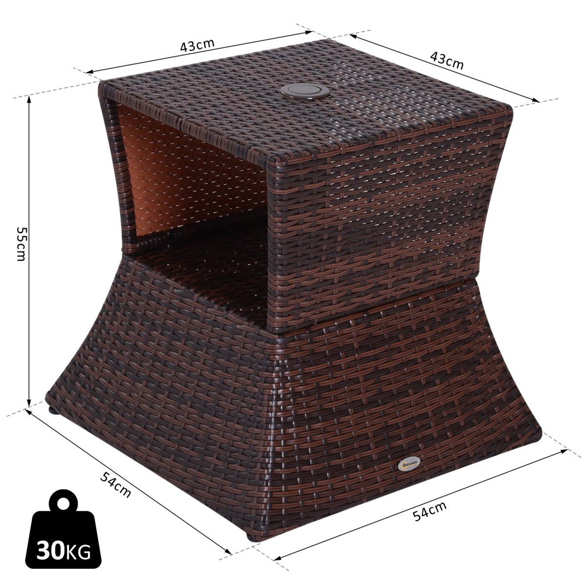 Outsunny PE Rattan Wicker Tea Coffee Table with Umbrella Hole and Storage Shelf, Mixed Grey