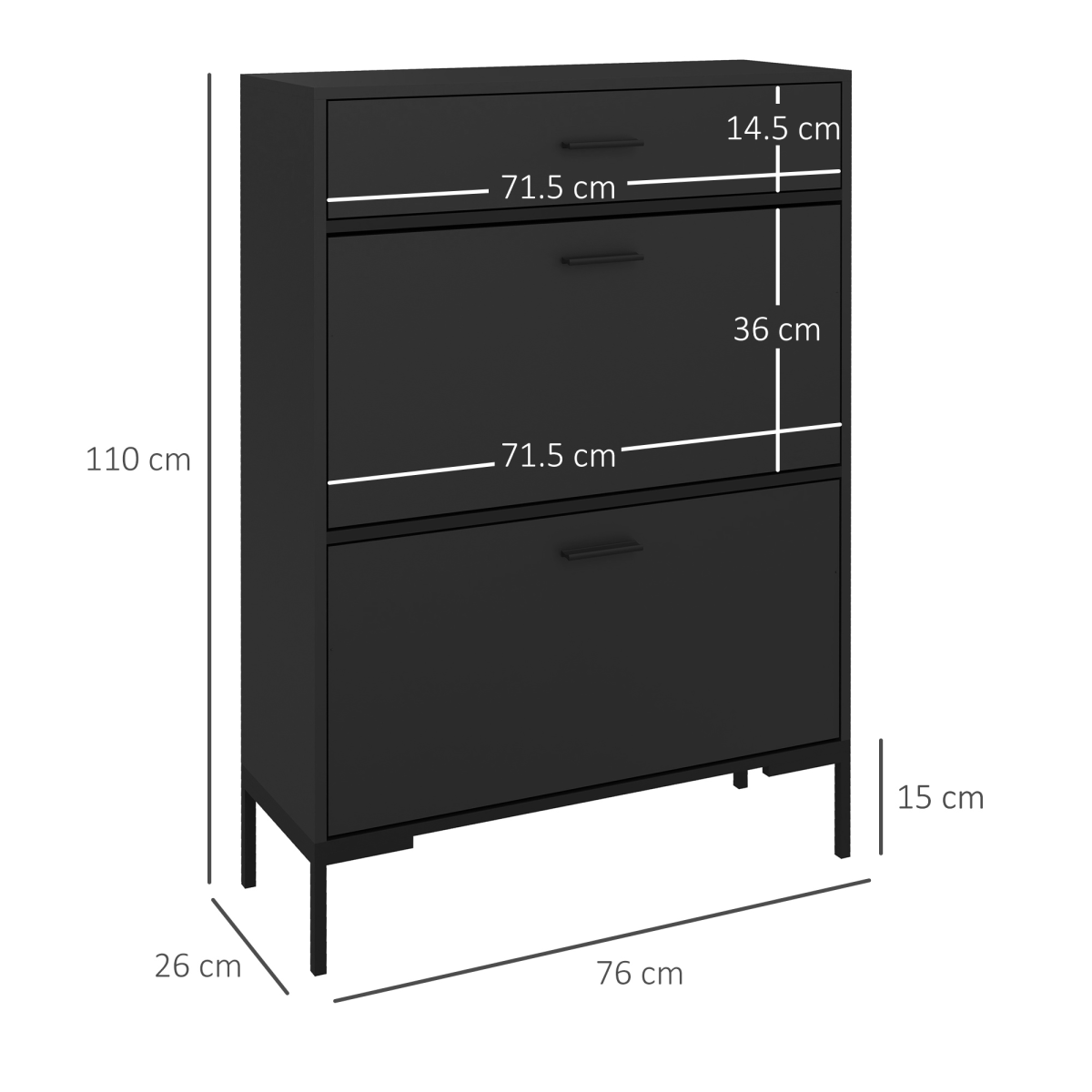 HOMCOM Slim Shoe Storage Cabinet with 2 Flip Drawers, Black