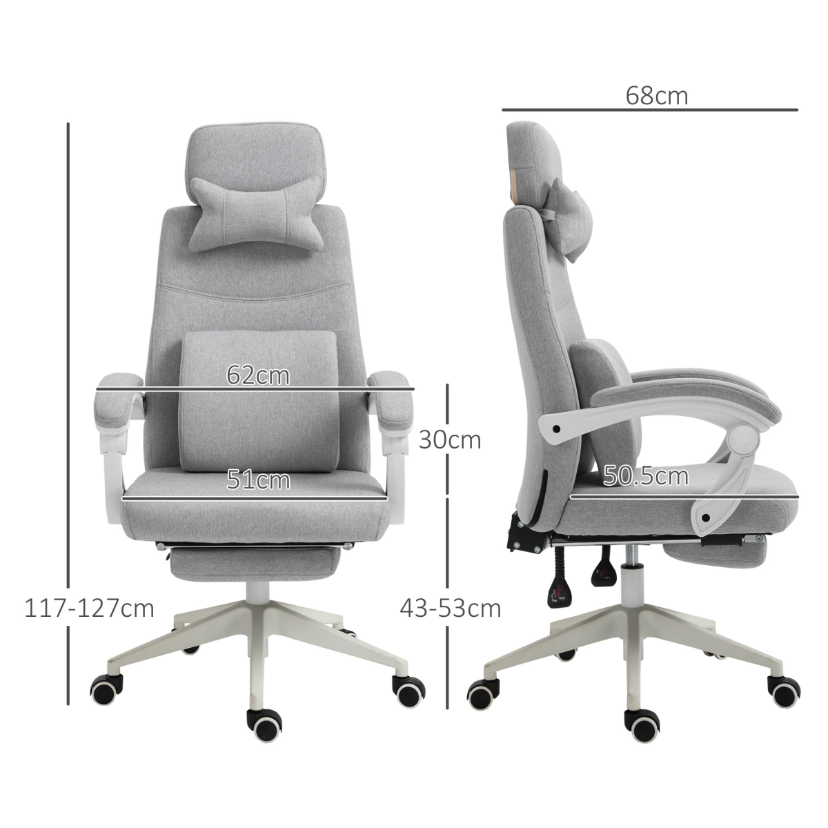 Grey Ergonomic Home Office Chair with Footrest, Swivel, Adjustable Height