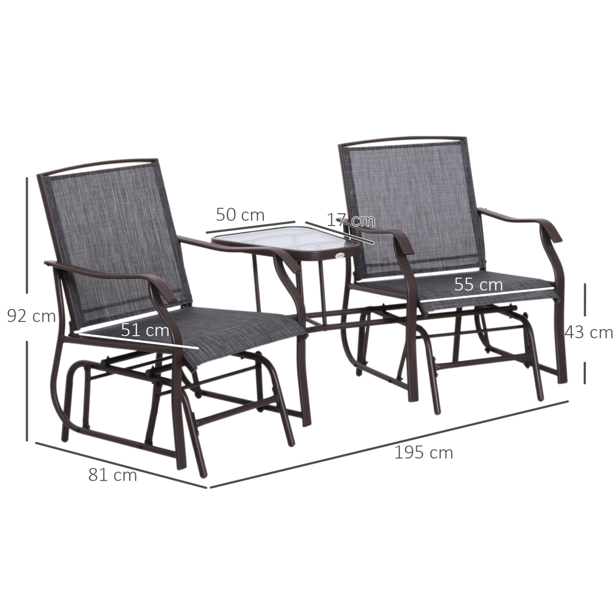 Outsunny Double Glider Chairs with Glass Table, High Back