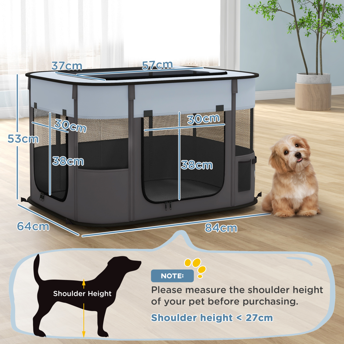 PawHut Foldable Portable Pet Pen for Small Pets, Grey