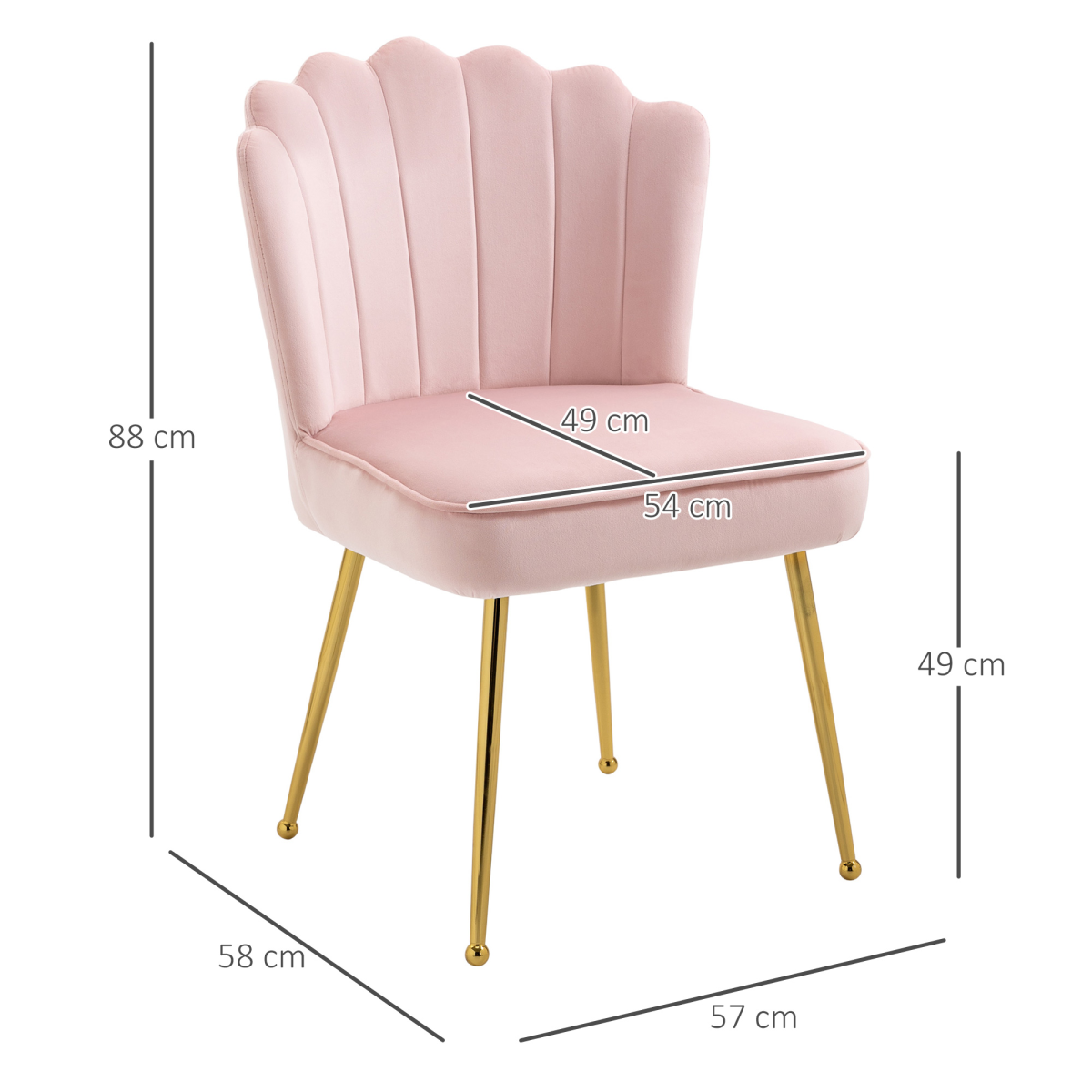 HOMCOM Pink Velvet-Feel Shell Accent Chair with Gold-Tone Metal Legs