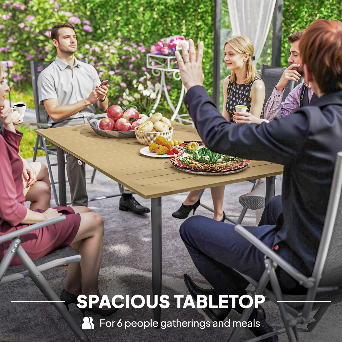 Outsunny 6-Seater Garden Dining Table with Parasol Hole, Brown