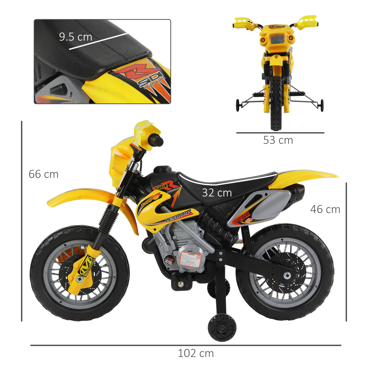 Kids Motocross Ride On Motorcycle with Lights, Music & Horn, Yellow