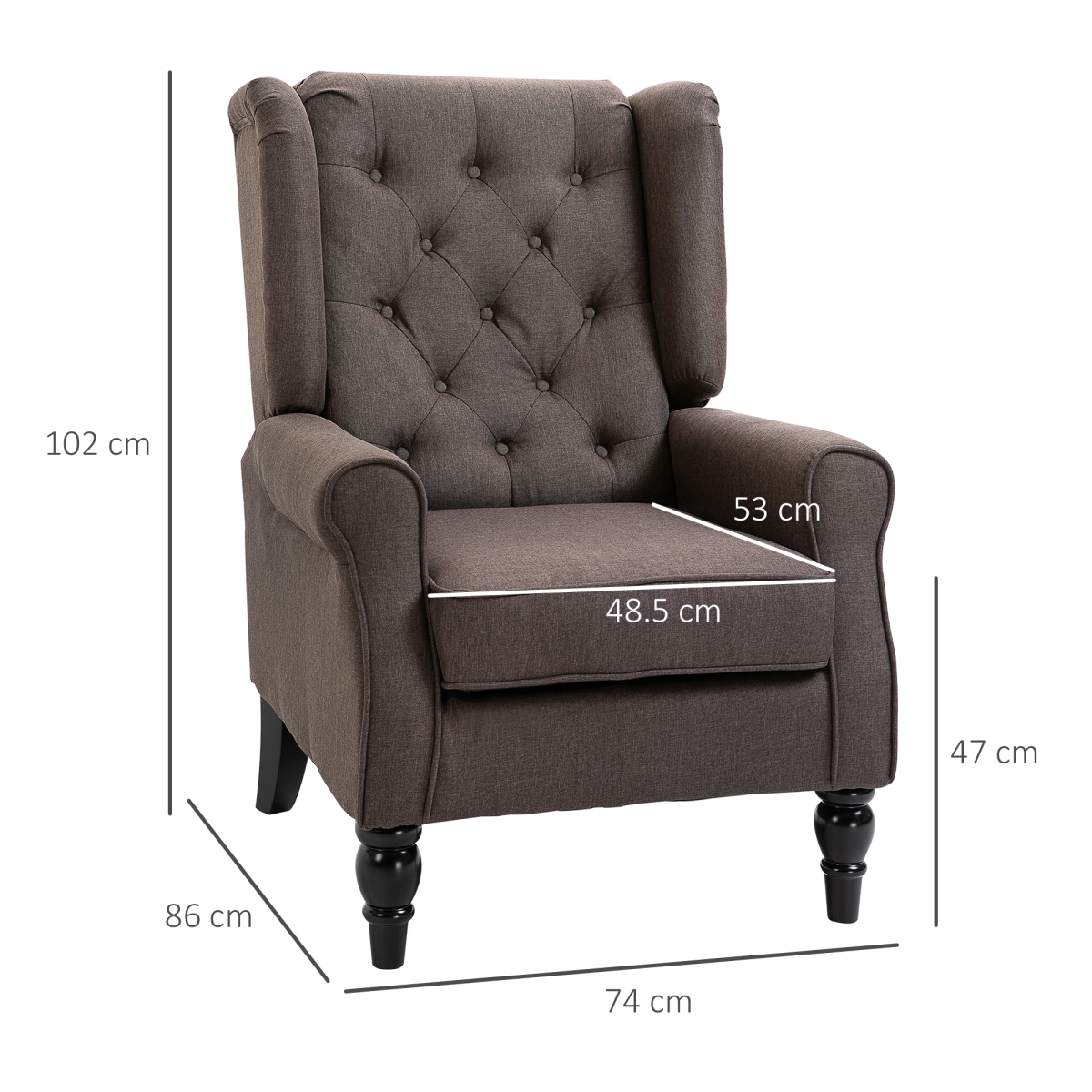 Retro Wingback Accent Chair with Wooden Frame for Living Room, Brown
