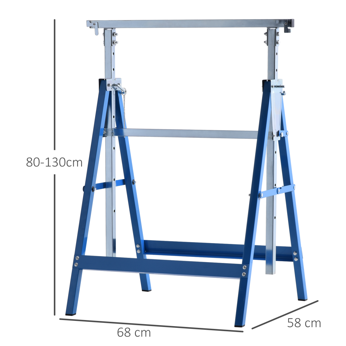 HOMCOM Set of 2 Steel Adjustable Folding Saw Horses, Telescopic Builders Trestles, 100kg Max Load Per Piece