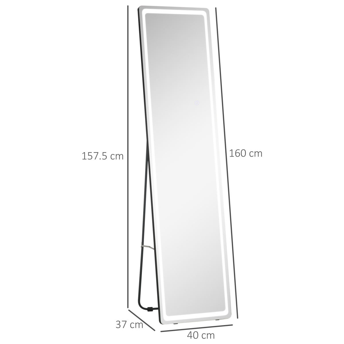 Dimmable LED Full Length Mirror, Freestanding or Wall-Mounted