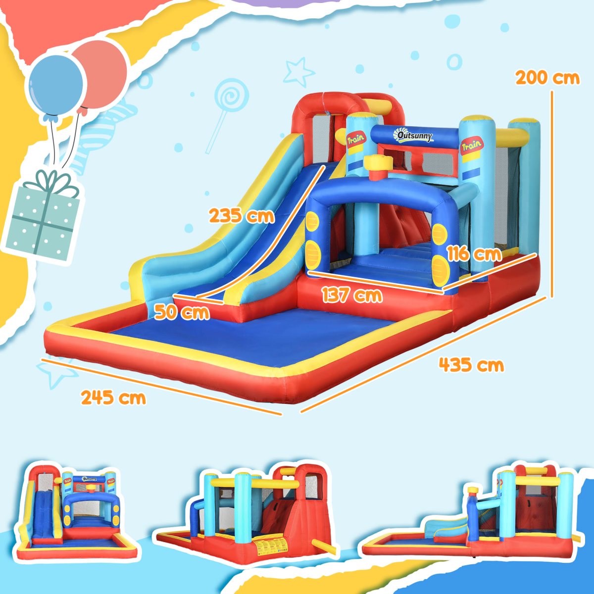 Outsunny 4 in 1 Kids Bouncy Castle Slide Pool Trampoline Climbing Wall Blower