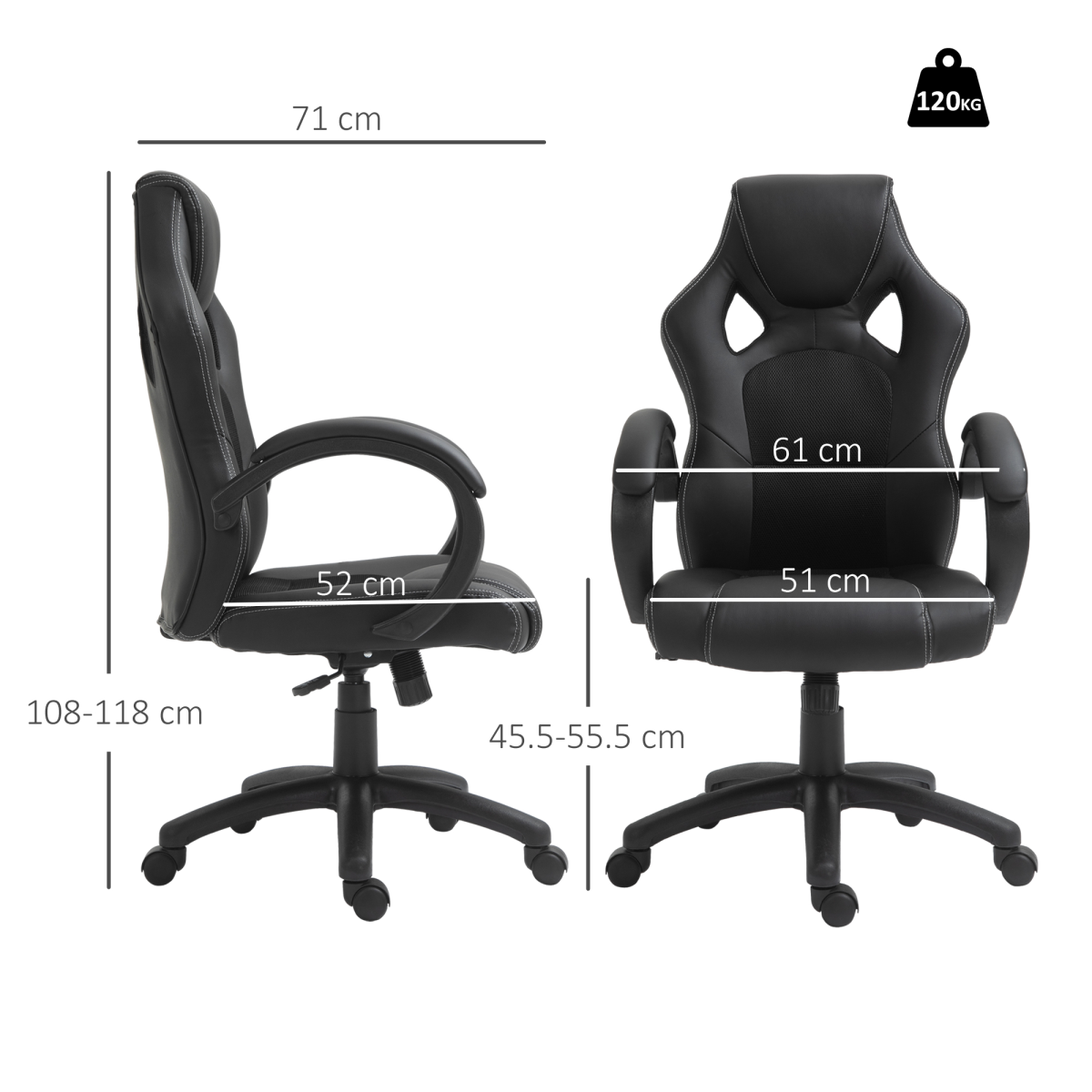 Vinsetto Executive Racing Swivel Gaming Office Chair, PU Leather, Black