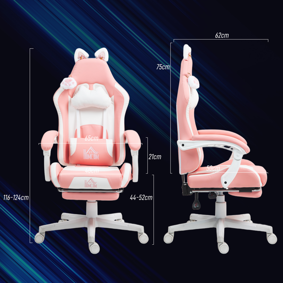 HOMCOM Pink Gaming Chair with Footrest, Reclining Computer Chair