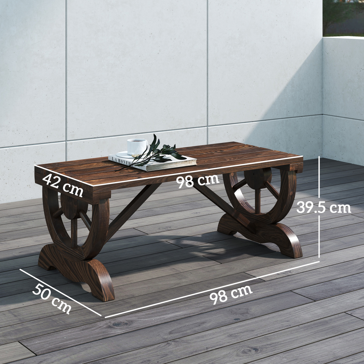 Outsunny Rustic Wooden Wagon Wheel 2-Person Wooden Bench, Brown Outdoor Loveseat Chair