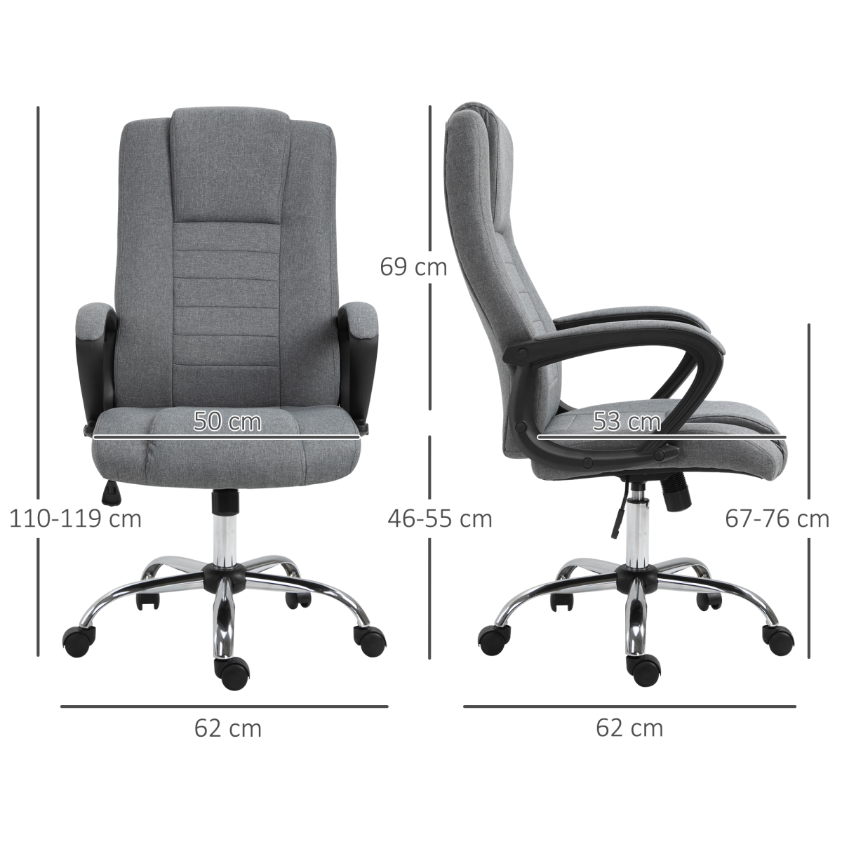 Linen Swivel Office Chair, High Back, Wide Seat, Adjustable, Khaki