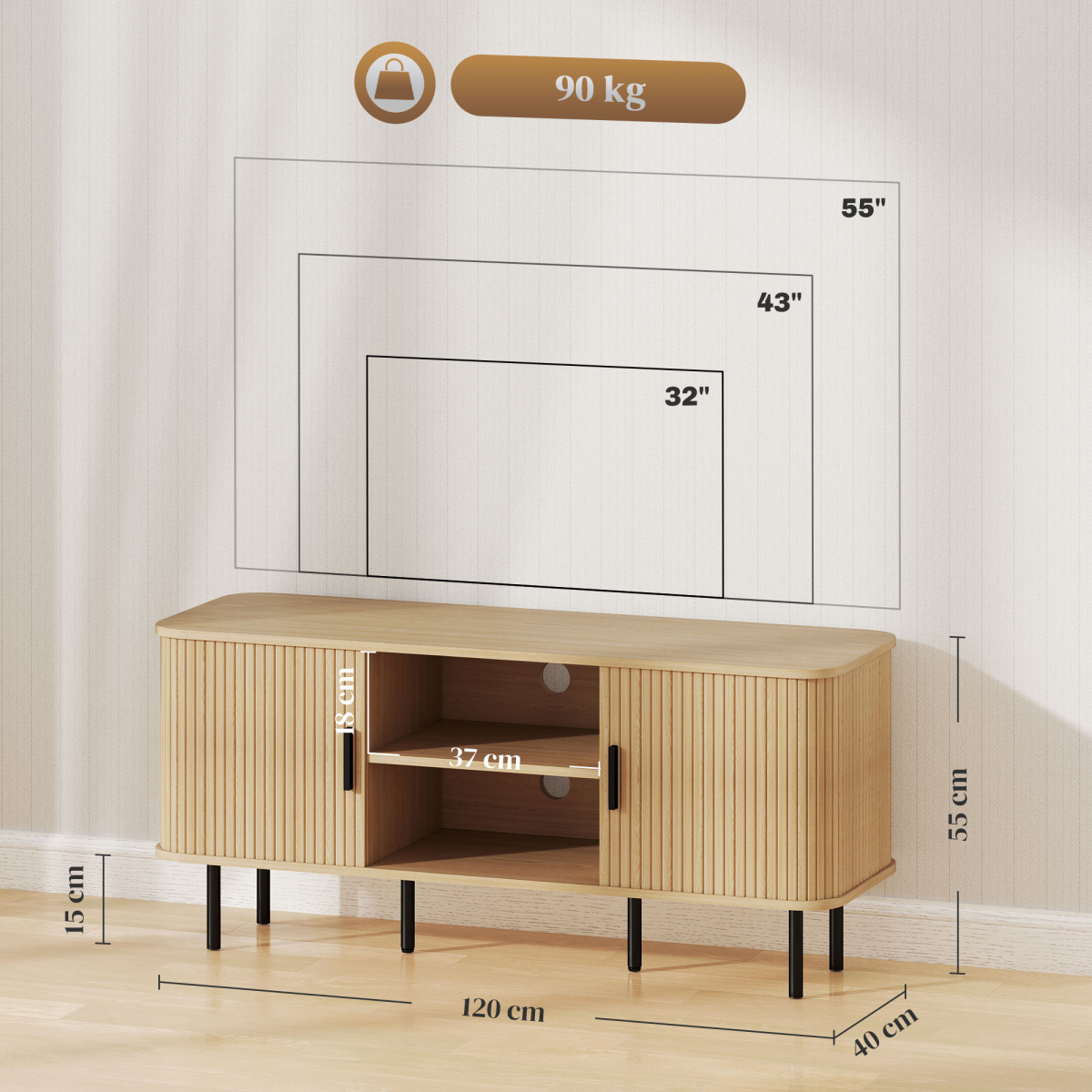 HOMCOM Oak Tone TV Stand with 2 Shelves, 2 Cupboards & Cable Hole