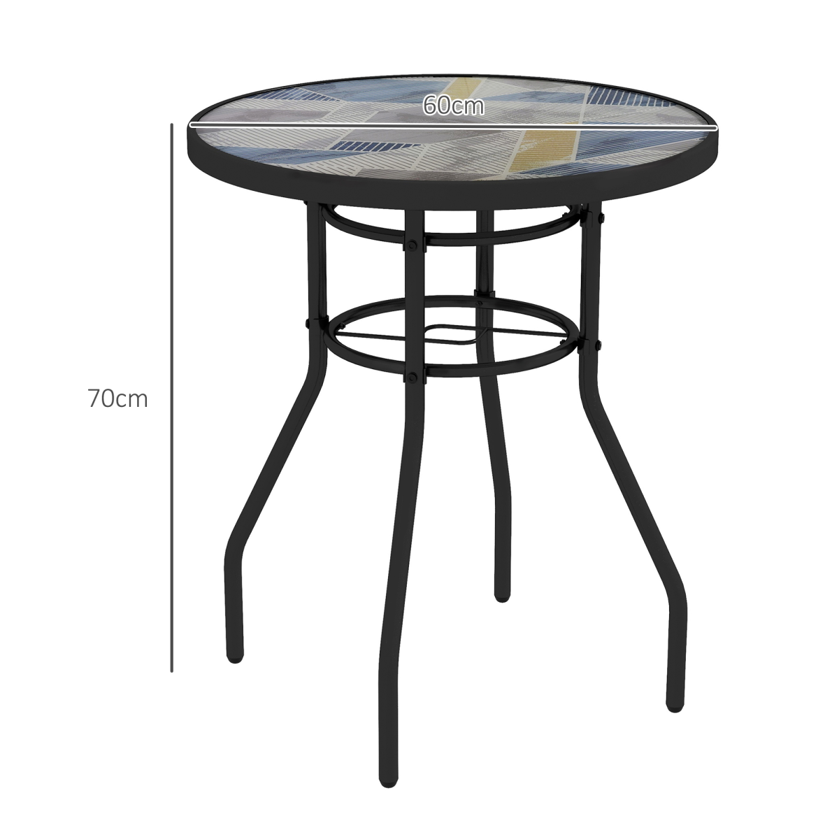 Outsunny Round Tempered Glass Garden Table, Multicolour