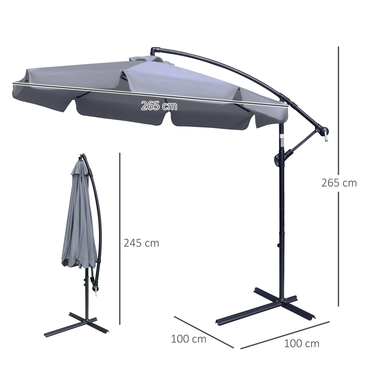 Outsunny 2.7m Banana Parasol Cantilever Umbrella with Crank and Adjustable Canopy Angle, Dark Grey
