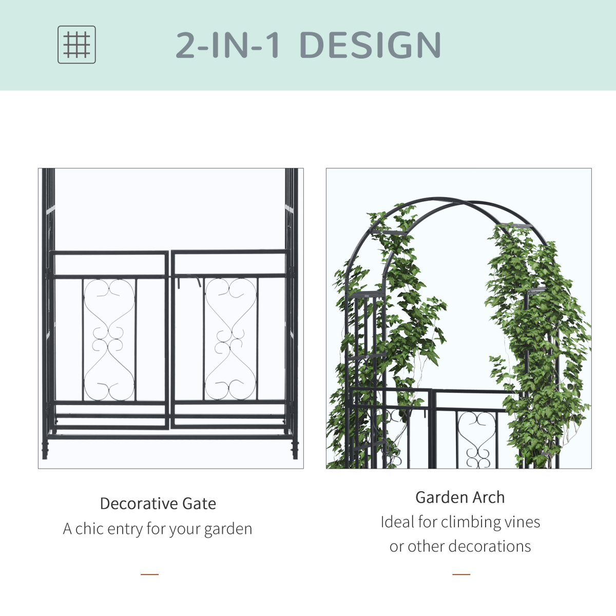 Outsunny Steel Garden Arch with Double Gate for Climbing Plants