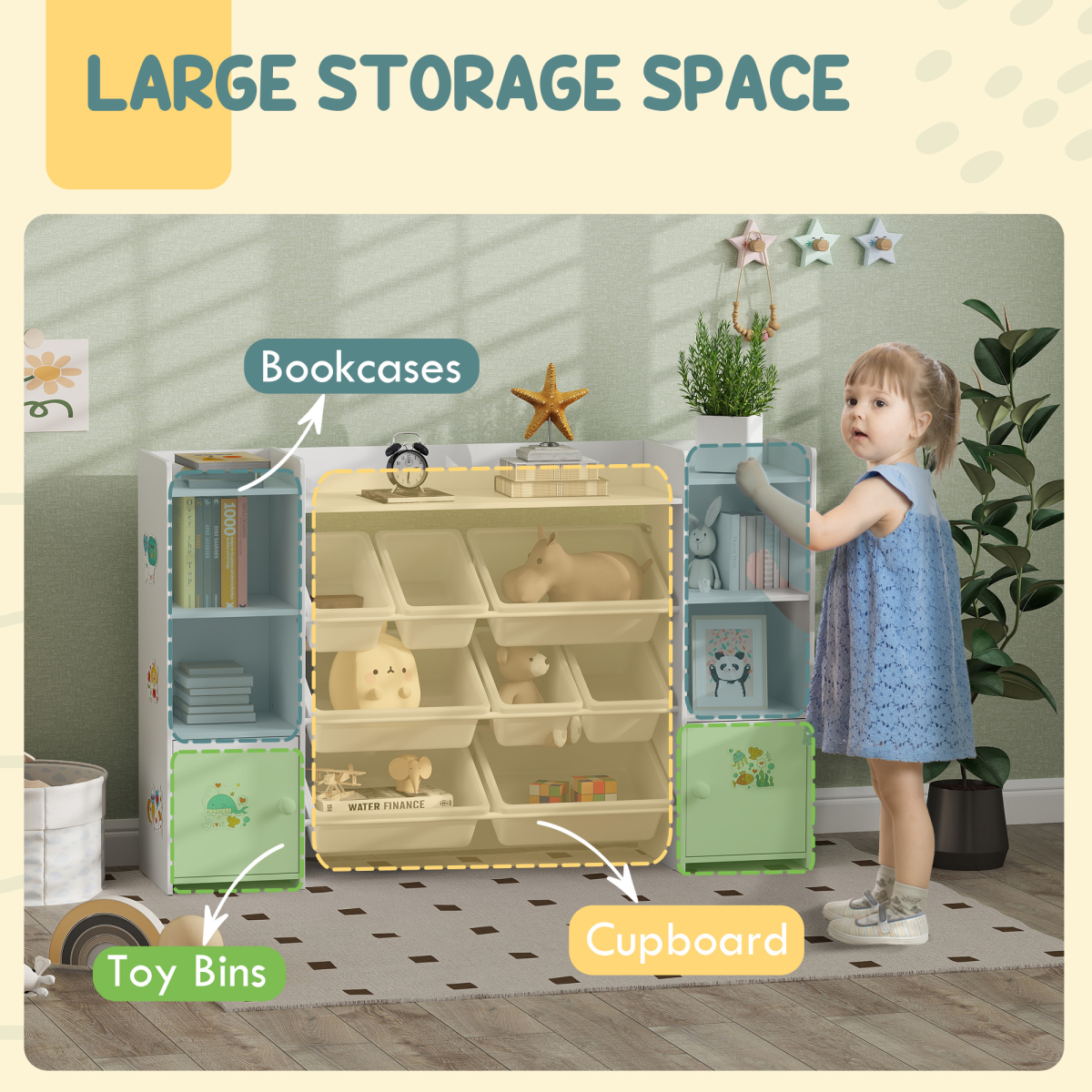 AIYAPLAY Kids Toy Storage Organiser with 8 Removable Bins, White