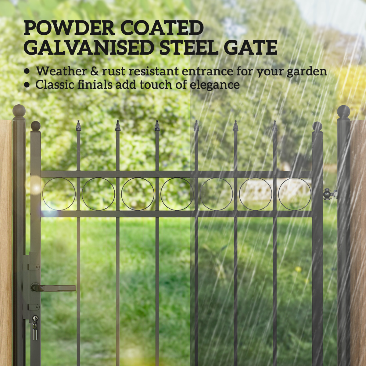 Outsunny Galvanised Steel Garden Gate with Lock and Keys