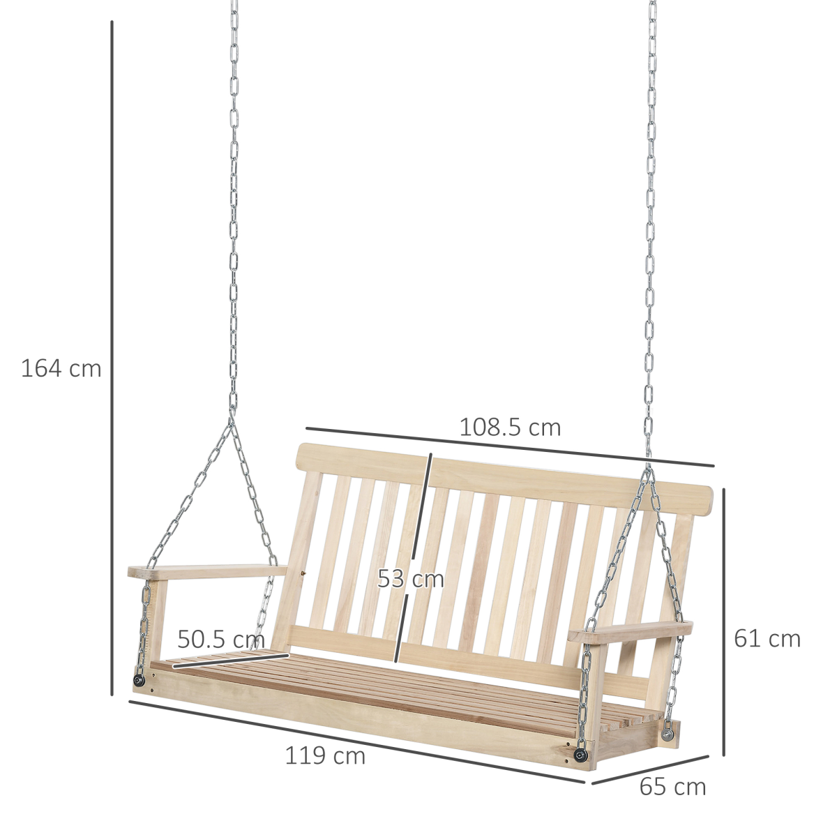 Outsunny 2-Person Wooden Porch Swing Chair with Hanging Chains