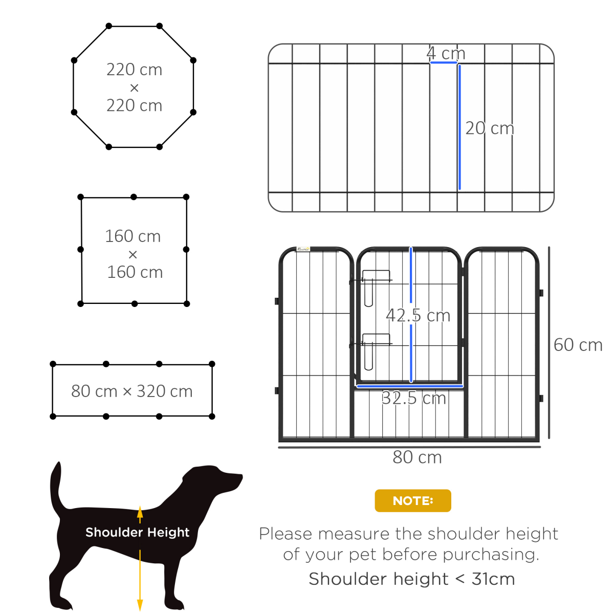 Pawhut Pet Pen Guinea Dog Pig Puppy Playpen Play House Steel Hutch Metel Black