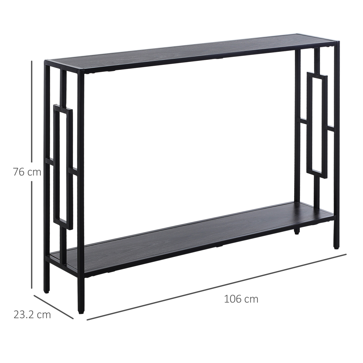 HOMCOM Console Table with 2 Shelves, Particle Board and Metal Frame, Art Deco Style, 76x106cm