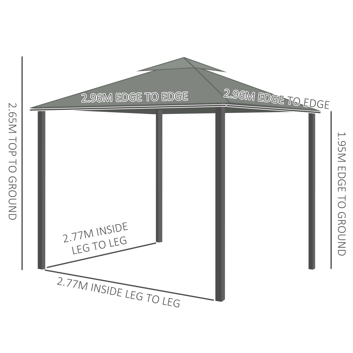 Outsunny 3 x 3m Gazebo Canopy with 2-Tier Roof, Removable Mosquito Netting, Aluminium and Steel Frame, Dark Grey