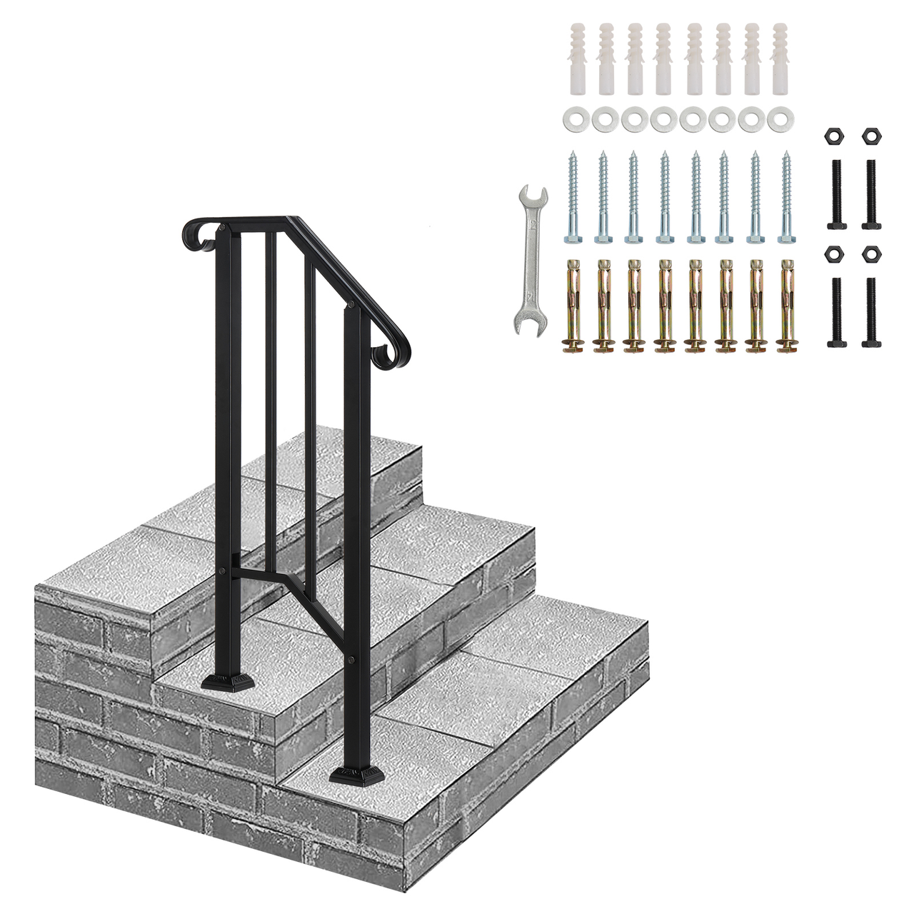 [Same Code：21862947  70638141]Artisasset Matte Black Outdoor 1st Tier Iron Handrail