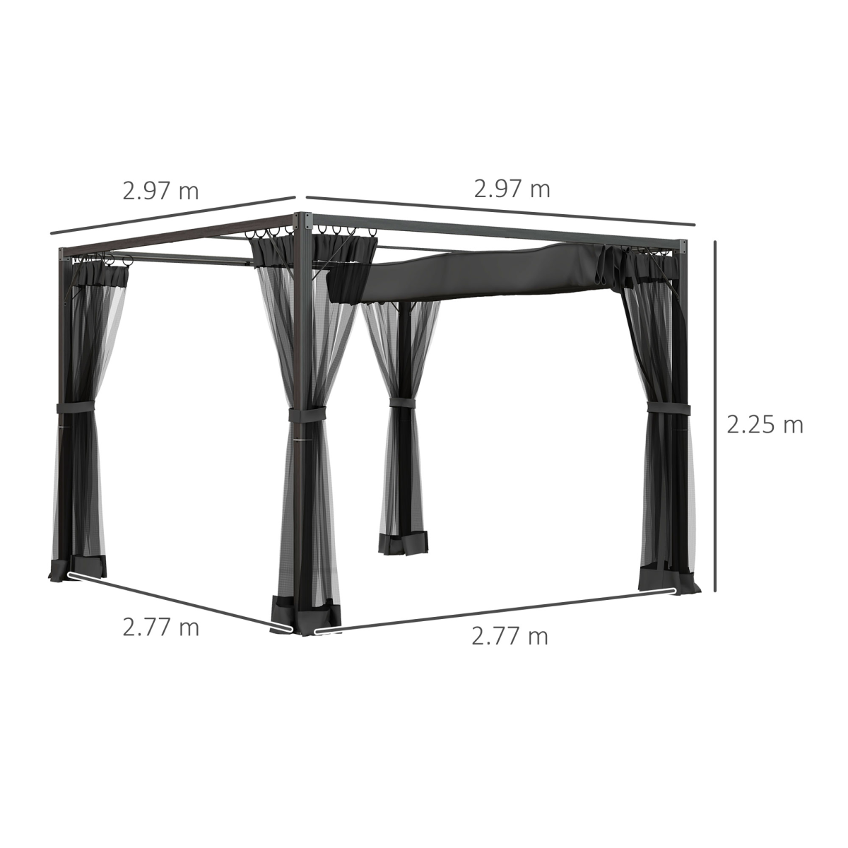 Outsunny 3 x 3 m Dark Grey Pergola with Retractable Roof and Netting