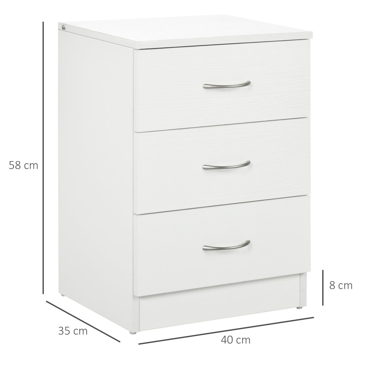 HOMCOM White 3-Drawer Bedside Table with Wood-Effect Finish