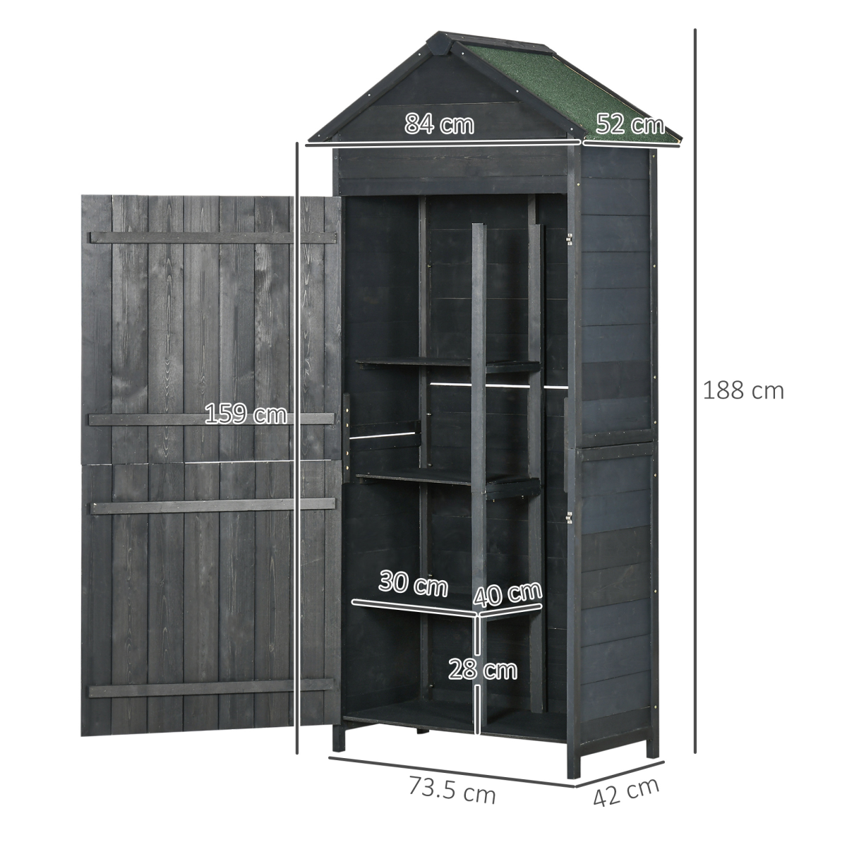 Outsunny Wooden Garden Storage Cabinet with 3 Shelves, Grey, Locking