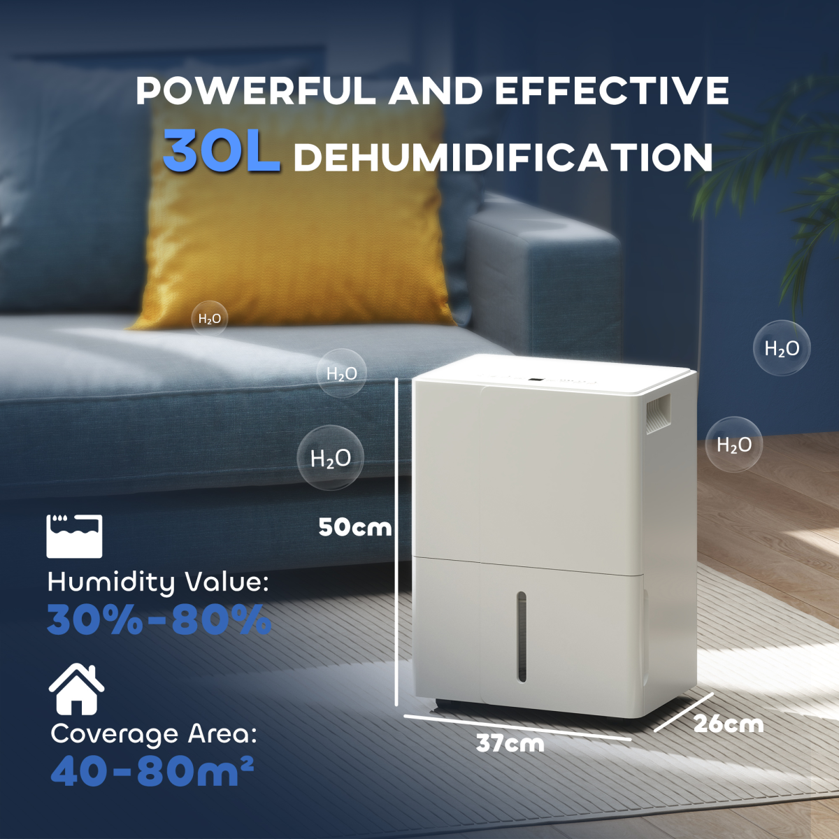 HOMCOM 30L Dehumidifier with Washable Filter, Auto Defrost, Laundry Drying