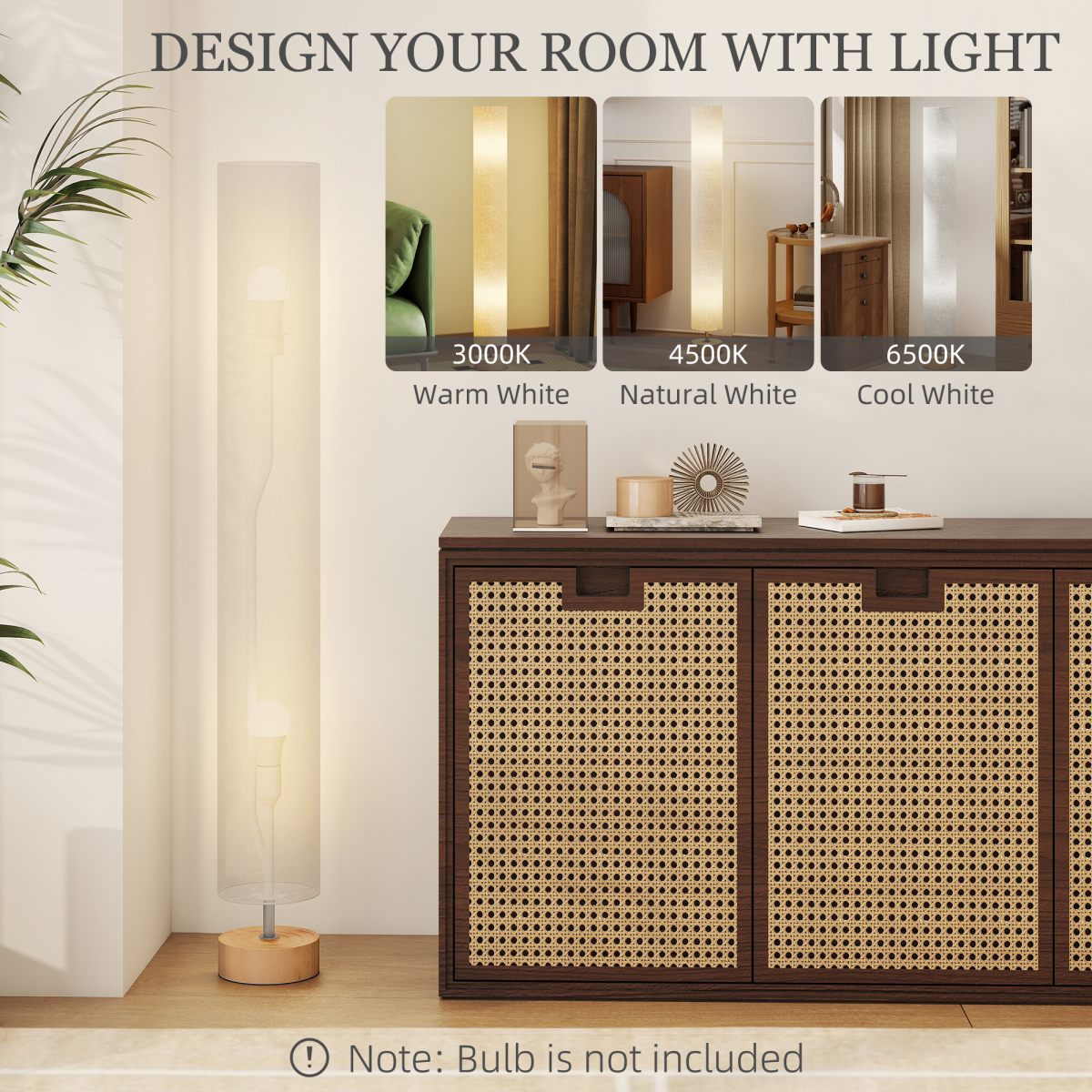 HOMCOM LED Floor Lamp, Adjustable 3000K/4500K/6500K, Black