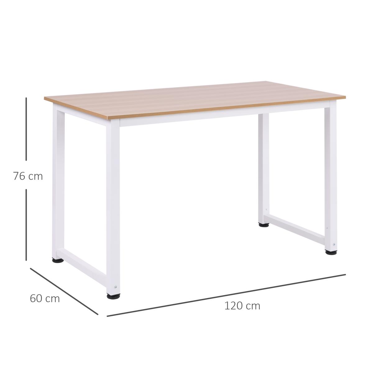 HOMCOM Oak Grain Tone MDF Writing Desk with White Metal Frame, 120W x 60D x 76Hcm