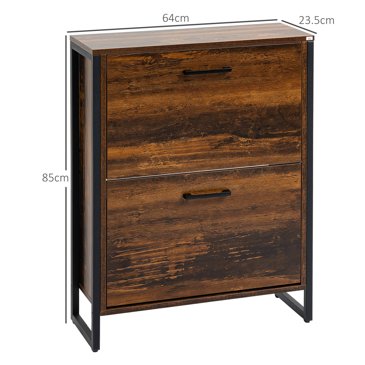 HOMCOM 2-Drawer Flip Shoe Cabinet with Divider, Wood-Effect