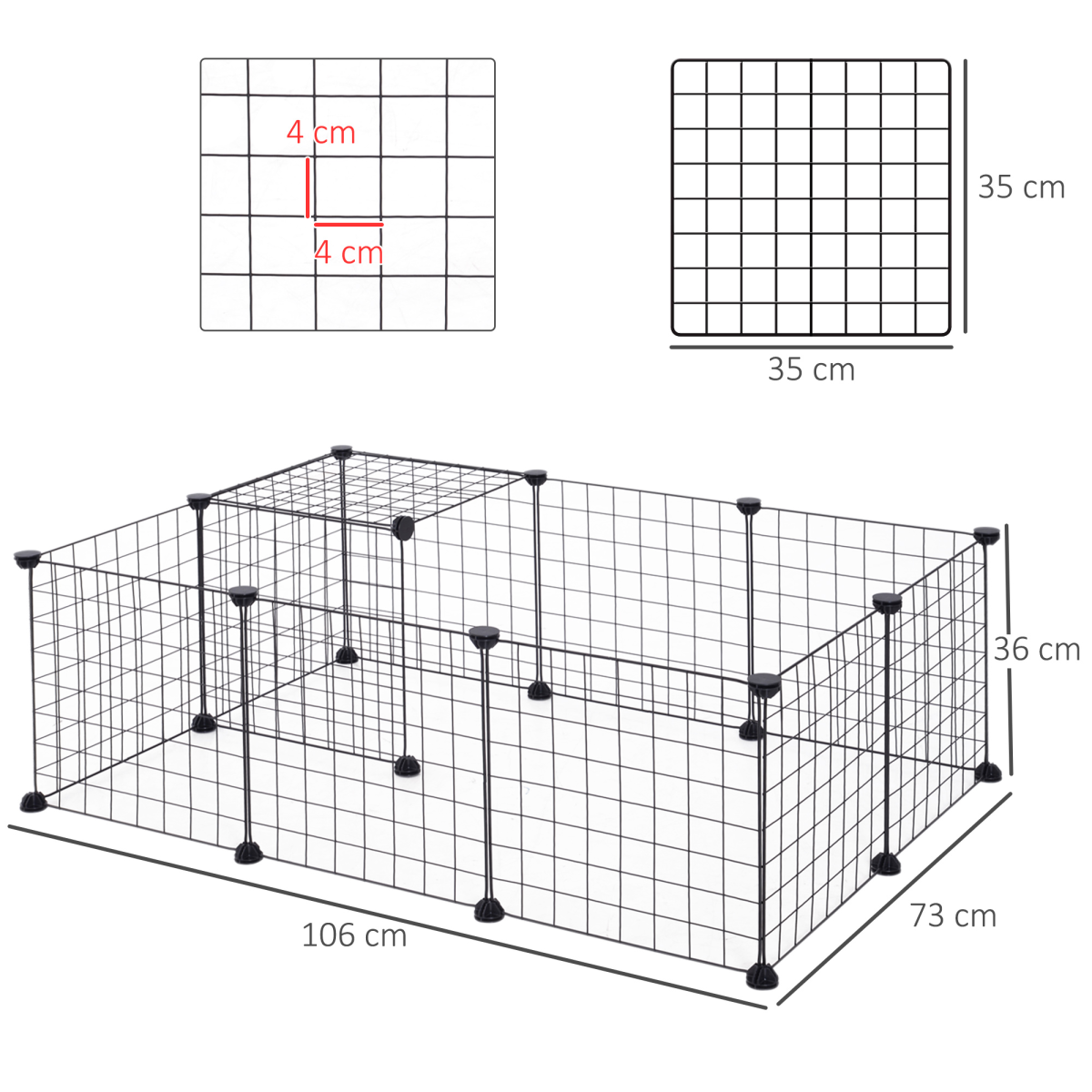 PawHut DIY 12-Panel Metal Wire Pet Playpen for Guinea Pigs and Small Animals, Black