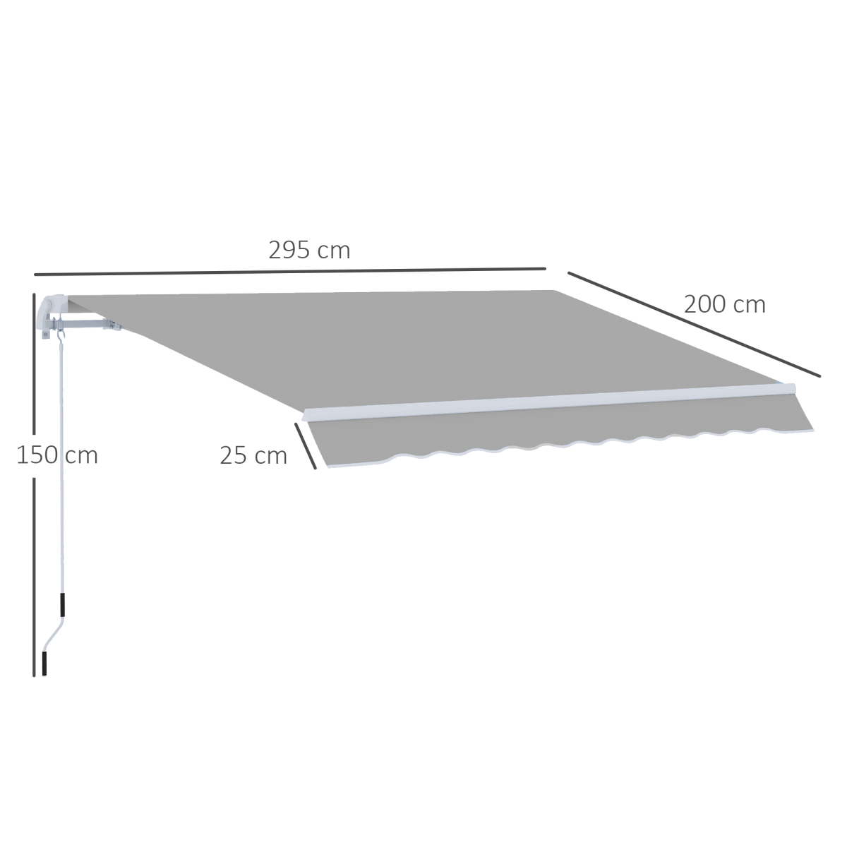 Outsunny Outdoor Awning Canopy with Hand Crank, Adjustable Angle, Aluminium Frame, 3 x 2m