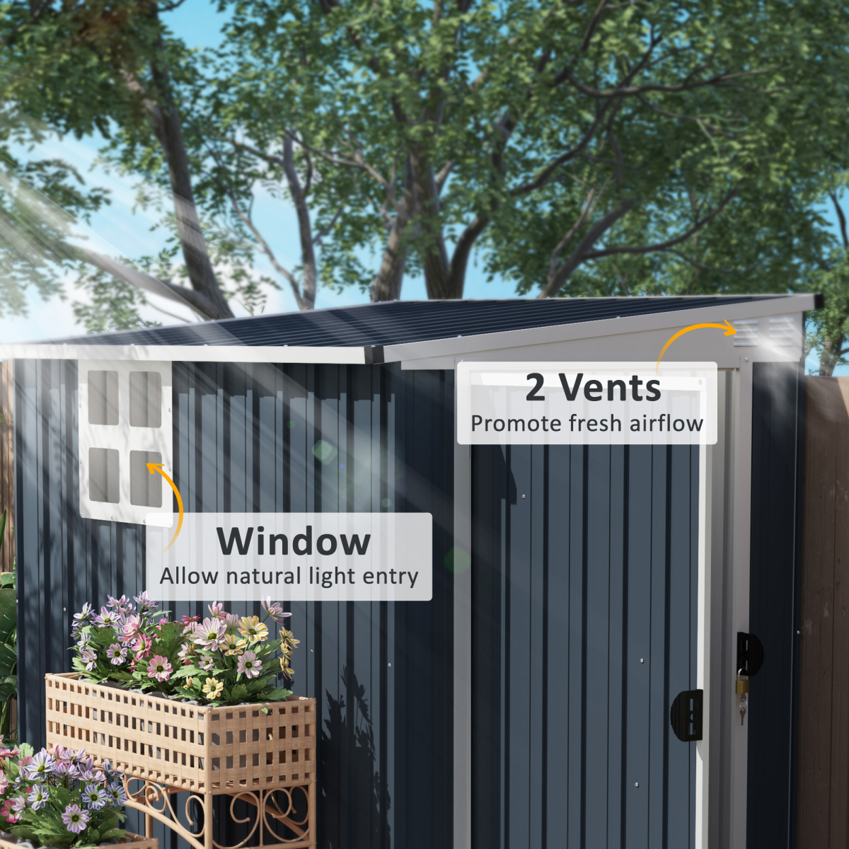 Outsunny 4 x 6ft Dark Grey Outdoor Garden Storage Shed with Window