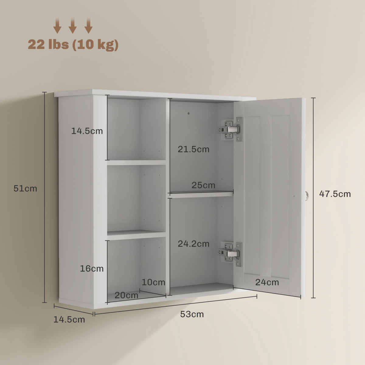 HOMCOM Wall Mounted Bathroom Cabinet with Adjustable Shelves, White
