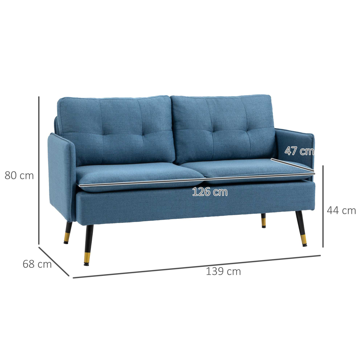 HOMCOM 2 Seater Fabric Sofa, Button Tufted Love Seat, Dark Blue