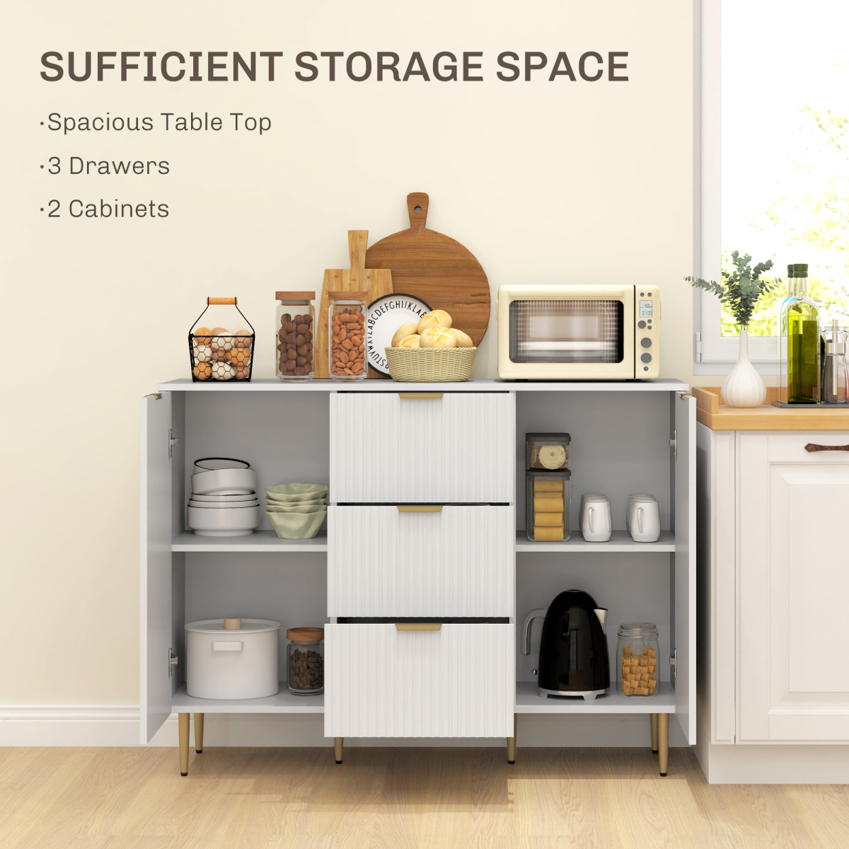 White Storage Cabinet with 3 Drawers, 2 Cabinets & TV Stand