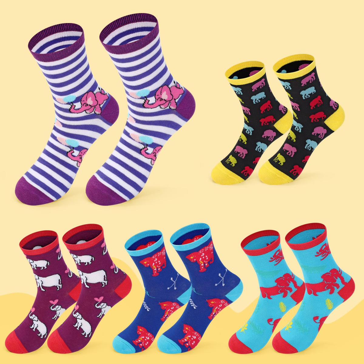 Vinsani Elephant Socks 5 Pack 1010413