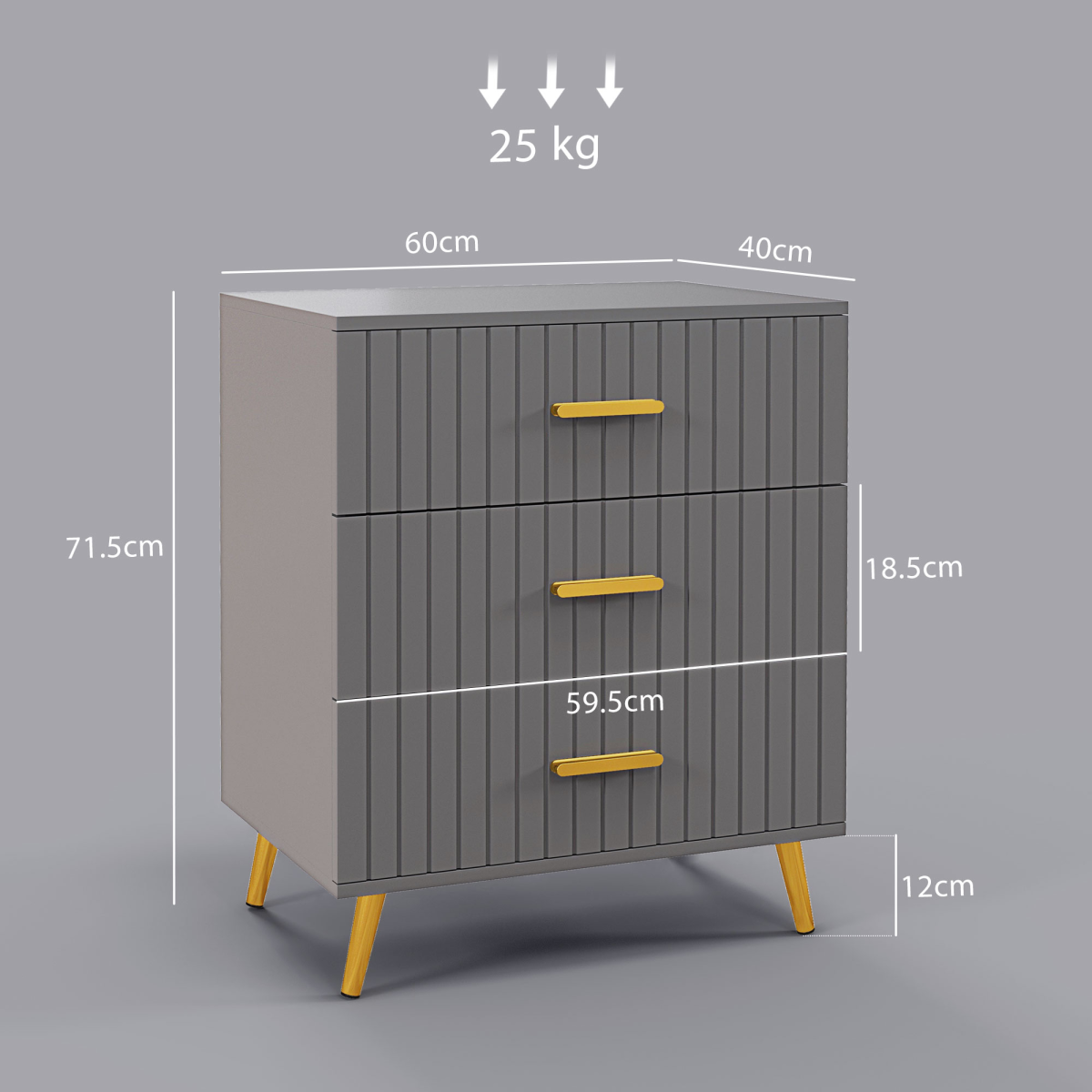 HOMCOM 3-Drawer Chest of Drawers with Aluminium Legs, Dark Grey