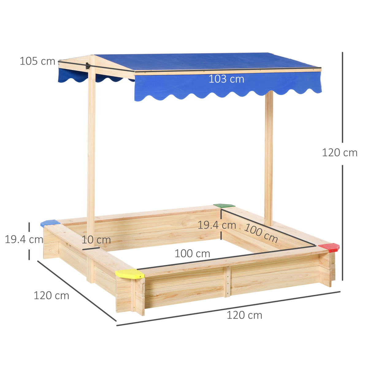 Outsunny Wooden Kids Sandbox Playset with Adjustable Canopy