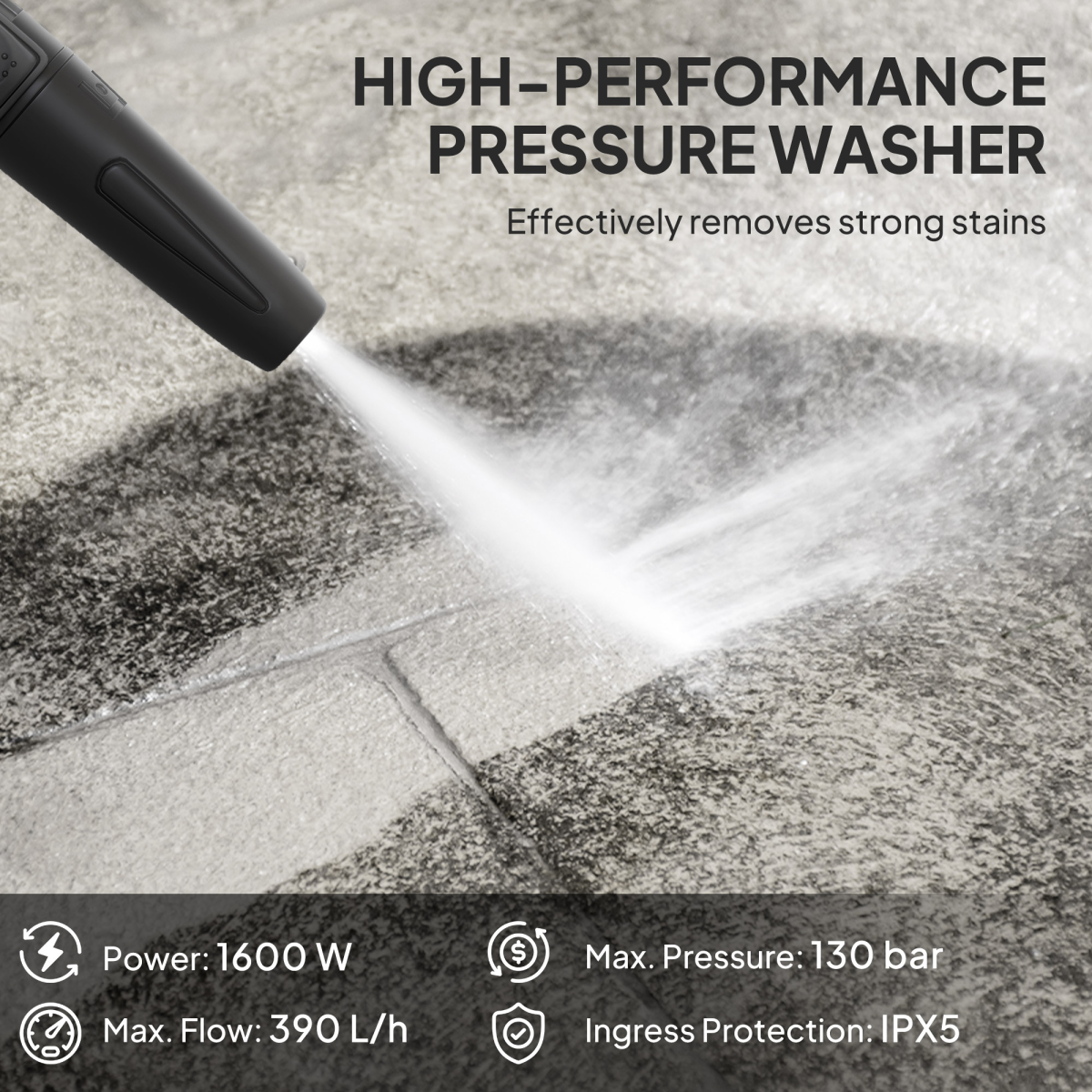 Outsunny 1600W 130 Bar Pressure Washer, 6m Hose, Green