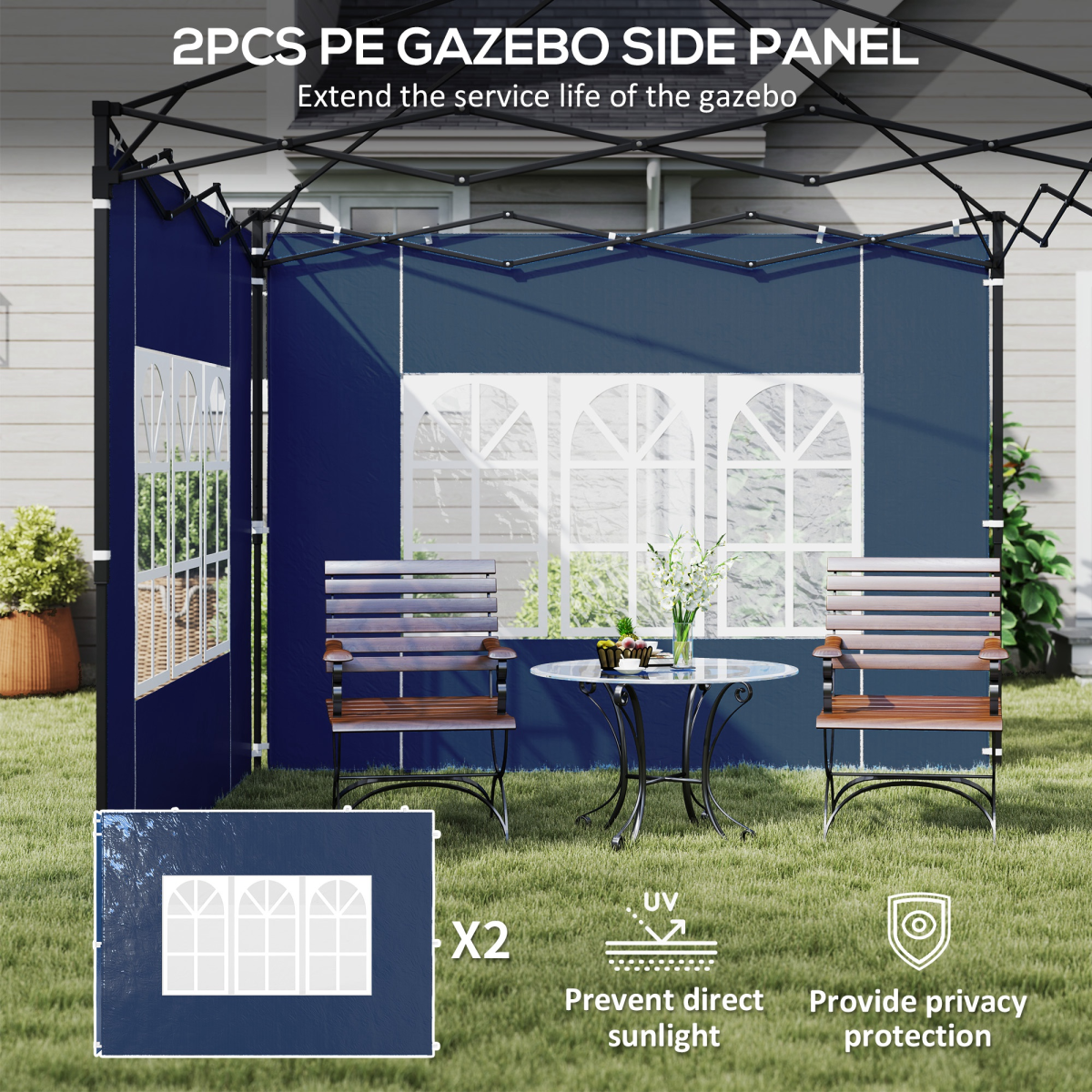 Outsunny 2-Pack Blue Gazebo Side Panels for 3x3m/3x6m Canopy