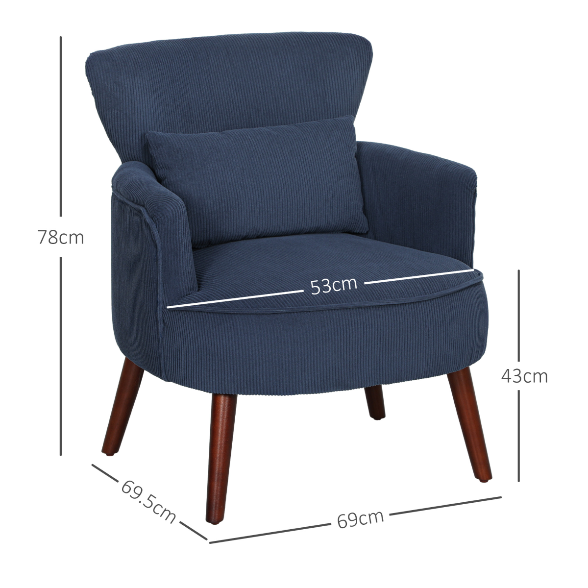 HOMCOM Blue Corduroy Wingback Armchair with Padded Seat & Backrest